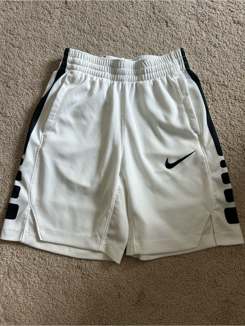 Nike Dri Fit White Basketball Shorts with Black Stripe and Swoosh Sz Small